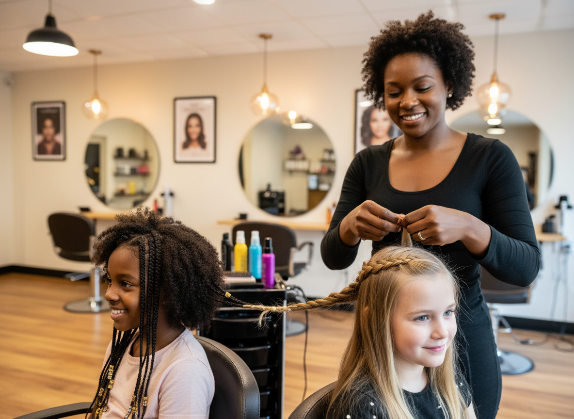 Coiffures protectrices anti-statique pour enfants aux cheveux afro et caucasiens