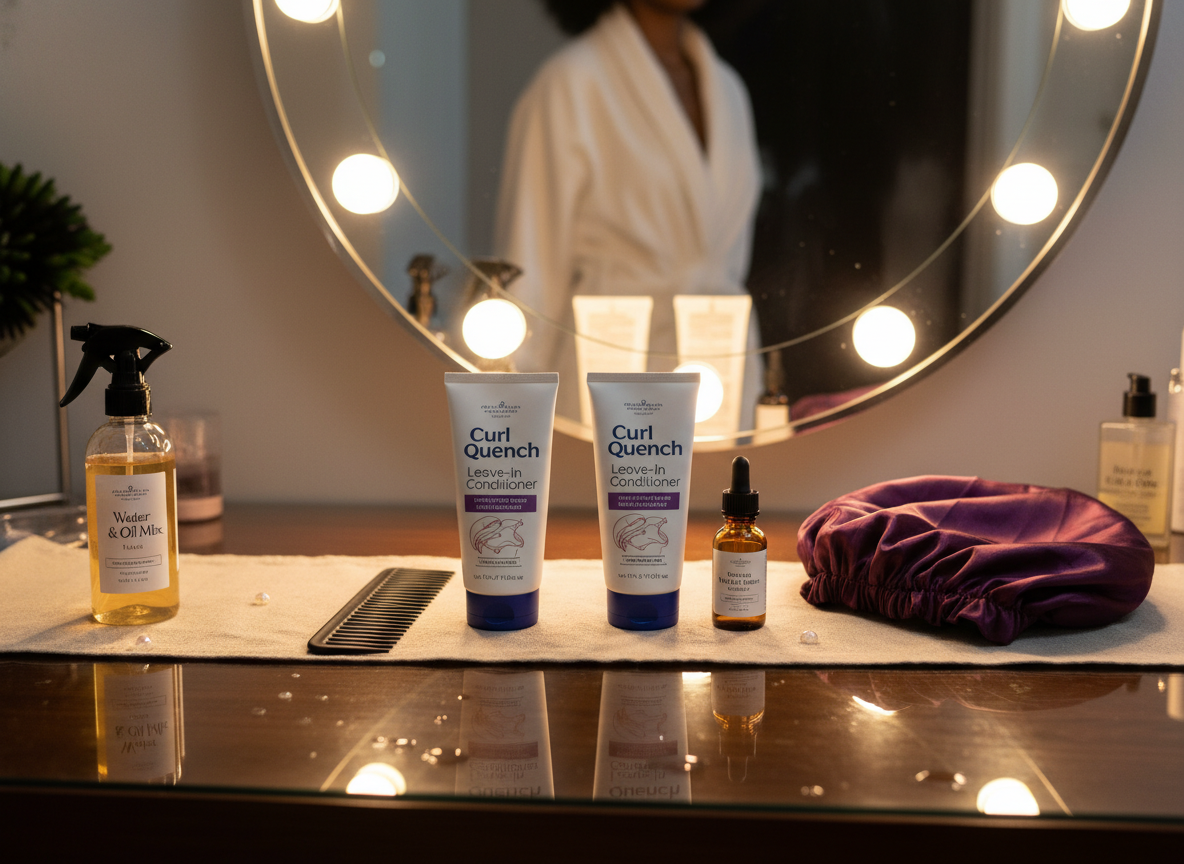 Produits et accessoires pour routine nocturne cheveux afro
