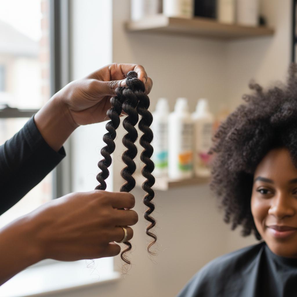 Coiffeuse professionnelle réalisant la technique twist-out sur cheveux afro naturels