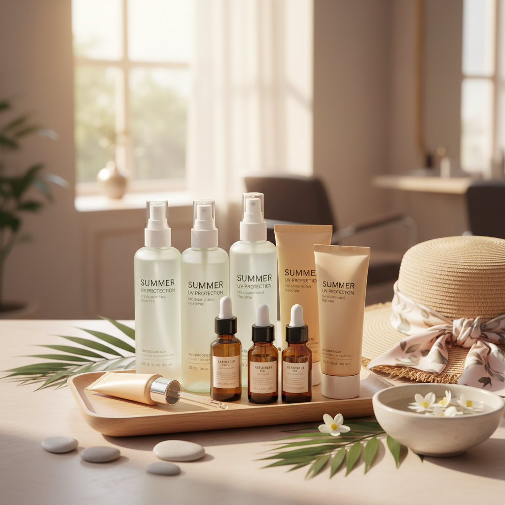 Assortiment de produits capillaires protecteurs et accessoires pour l'été